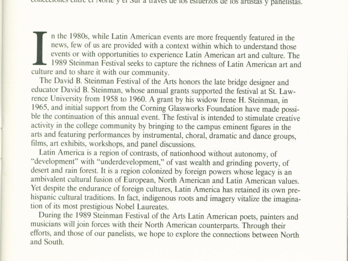 Page one of 1989 Steinman Festival Pamphlet